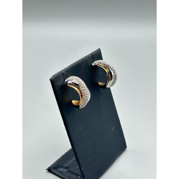Vintage Swarovski Signed Swan Hoops Earrings Clear Crystals Silver & Gold Plated - Picture 3 of 7